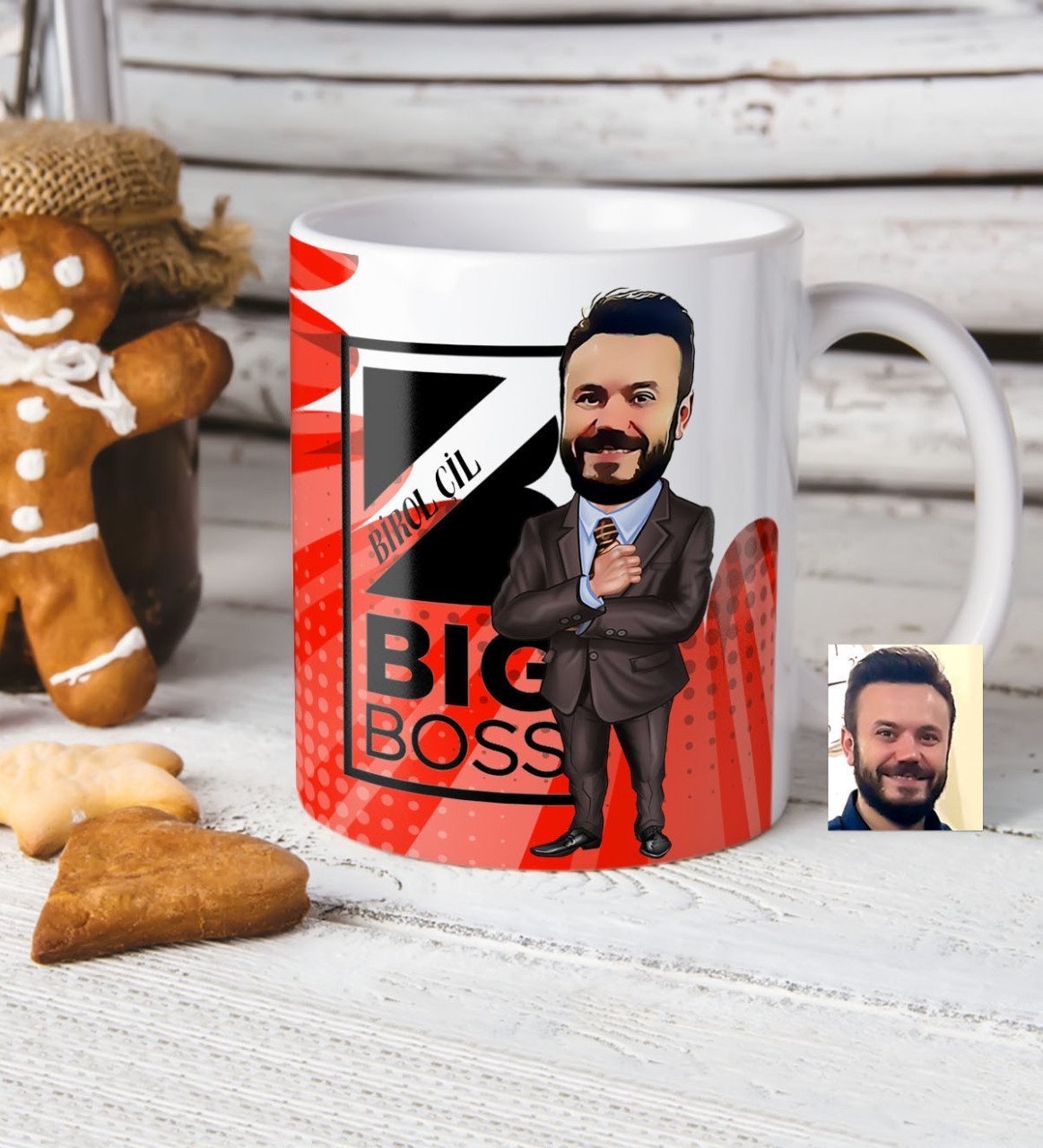 Kişiye Özel Bay Big Boss Karikatür Beyaz Kupa Bardak - 2