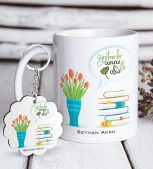 Kişiye Özel Öğretmenler Günümüz Kutlu Olsun Beyaz Kupa ve Anahtarlık Hediye Seti-3