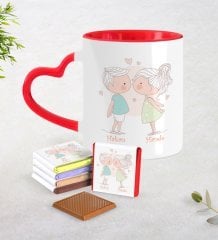 Kişiye Özel Sevgililer Günü Kırmızı Kalpli Kupa ve Çikolata Seti-108