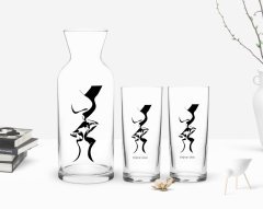 Kişiye Özel Renkli Baskılı Öpücük Tasarımlı İkili Rakı Bardağı ve Karaf Hediye Seti-1