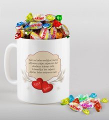 Kişiye Özel Sevgililer Günü Beyaz Kupa ve Haribo Şeker Hediye Seti-119