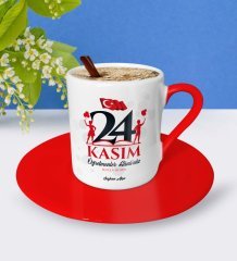 Kişiye Özel Öğretmenler Gününüz Kutlu Olsun Kırmızı Türk Kahvesi Fincanı - 2