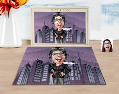 Kişiye Özel Kadın Pilot Karikatürlü 1000 Parça Profesyonel Puzzle-1
