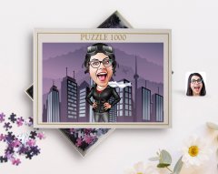 Kişiye Özel Kadın Pilot Karikatürlü 1000 Parça Profesyonel Puzzle-1
