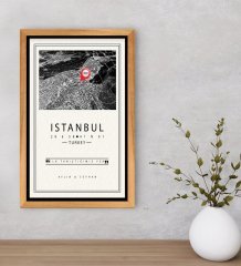 Kişiye Özel Siyah Beyaz İstanbul Haritası Tasarımlı Dekoratif Retro Ahşap Çerçeveli Tablo-1