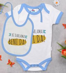 BK Kids Darlama Beni Tasarımlı Mavi Bebek Body Zıbın ve Mama Önlüğü Hediye Seti-1