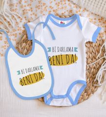 BK Kids Darlama Beni Tasarımlı Mavi Bebek Body Zıbın ve Mama Önlüğü Hediye Seti-1