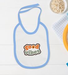 BK Kids Good Vibes Tasarımlı Mavi Bebek Body Zıbın ve Mama Önlüğü Hediye Seti-1