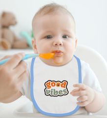BK Kids Good Vibes Tasarımlı Mavi Bebek Body Zıbın ve Mama Önlüğü Hediye Seti-1