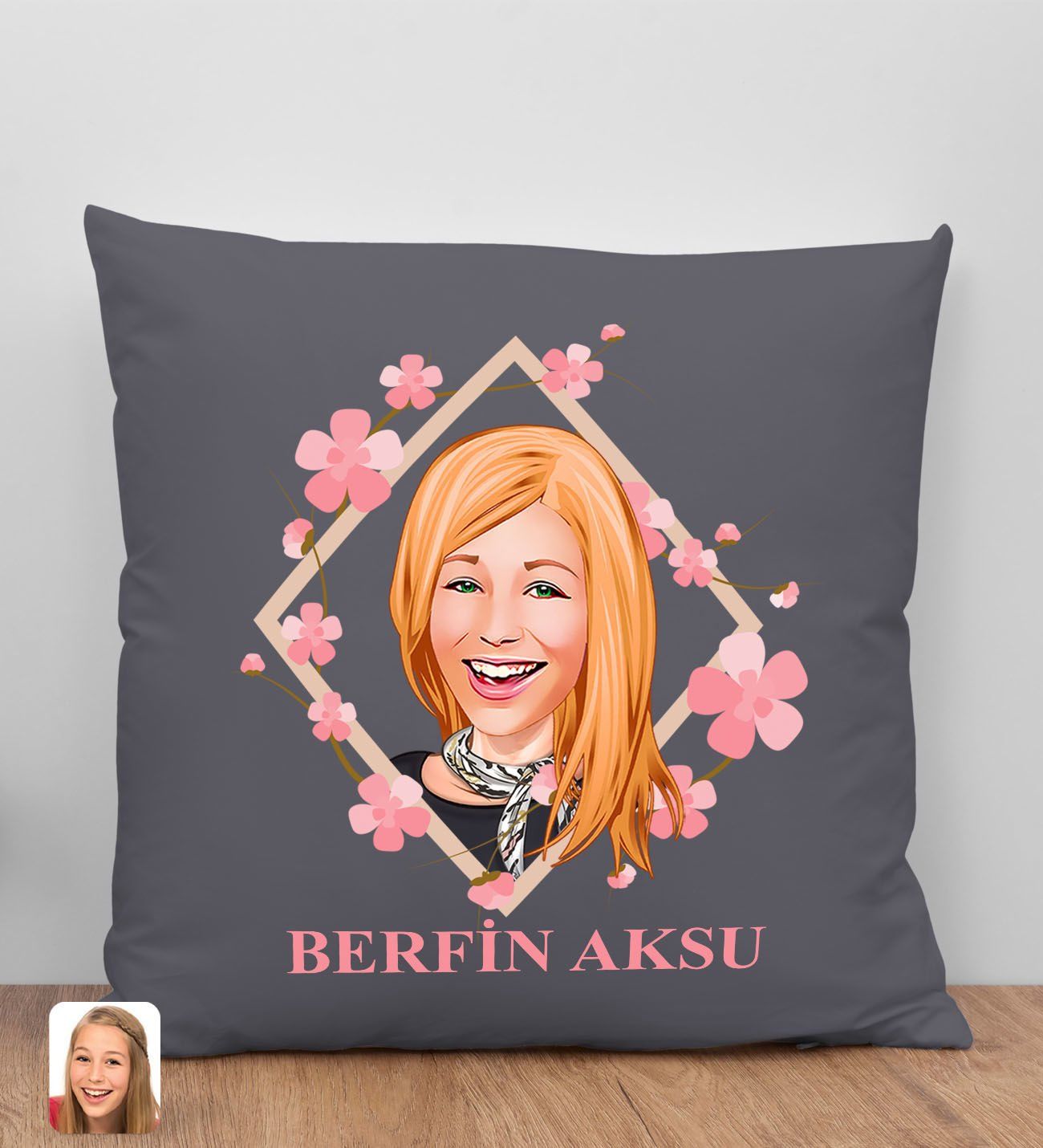BK Gift Kişiye Özel Karikatürlü Anneler Günü Tasarımlı Antrasit Kırlent Yastık, Anneye Hediye, Ev Dekorasyonu, Anneler Günü Hediyesi-4