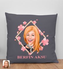 BK Gift Kişiye Özel Karikatürlü Anneler Günü Tasarımlı Antrasit Kırlent Yastık, Anneye Hediye, Ev Dekorasyonu, Anneler Günü Hediyesi-4