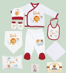 BK Kids Kişiye Özel 10 Parça Kırmızı Hastane Çıkışı Battaniye ve Yastık Hediye Seti, Yeni Doğan Bebek Giyim Hediyesi-10