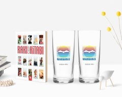 Kişiye Özel Renkli Baskılı Marmaris Tasarımlı Turistik İkili Rakı Bardağı ve Rakı Cep Kitabı Hediye Seti-1