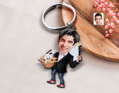 BK Gift Kişiye Özel Sihirbaz Karikatürlü Ahşap Anahtarlık-1 Sevgiliye Hediye, Arkadaşa Hediye, Doğum Günü Hediyesi
