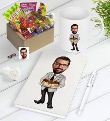 Kişiye Özel Bay Doğum Günü Karikatürlü Nostaljik Lezzetler Defter Kalem Kupa Hediye Seti-4