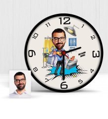Kişiye Özel Doktor Karikatür Ahşap Duvar Saati - 1
