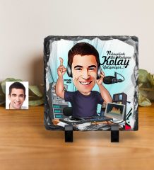 Kişiye Özel Bay Radyocu Karikatürlü Dekoratif Doğal Taş - 1