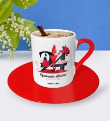 Kişiye Özel Öğretmenler Gününüz Kutlu Olsun Kırmızı Türk Kahvesi Fincanı - 1