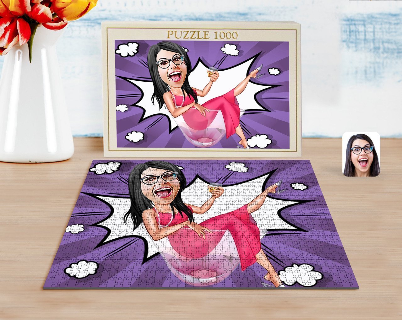 Kişiye Özel Kadın Patroniçe Karikatürlü 1000 Parça Profesyonel Puzzle-1