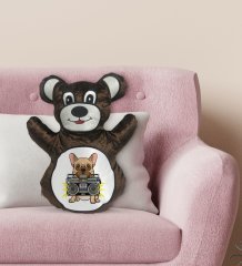 BK Gift Şarkıcı Köpek Tasarımlı Kahverengi Ayıcık Yastık-1