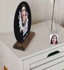 Kişiye Özel Canım Annem Karikatürlü Yuvarlak Ahşap Biblo-1
