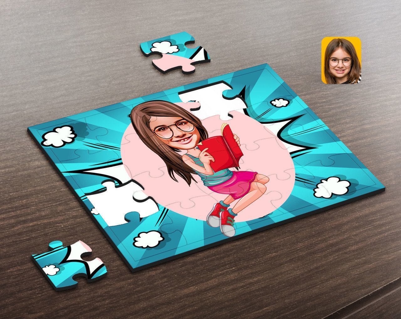 Kişiye Özel Kız Çocuk Karikatürlü Ahşap Puzzle-5