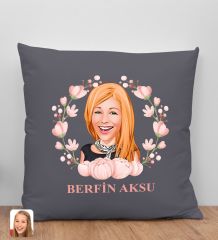 BK Gift Kişiye Özel Karikatürlü Anneler Günü Tasarımlı Antrasit Kırlent Yastık, Anneye Hediye, Ev Dekorasyonu, Anneler Günü Hediyesi-3