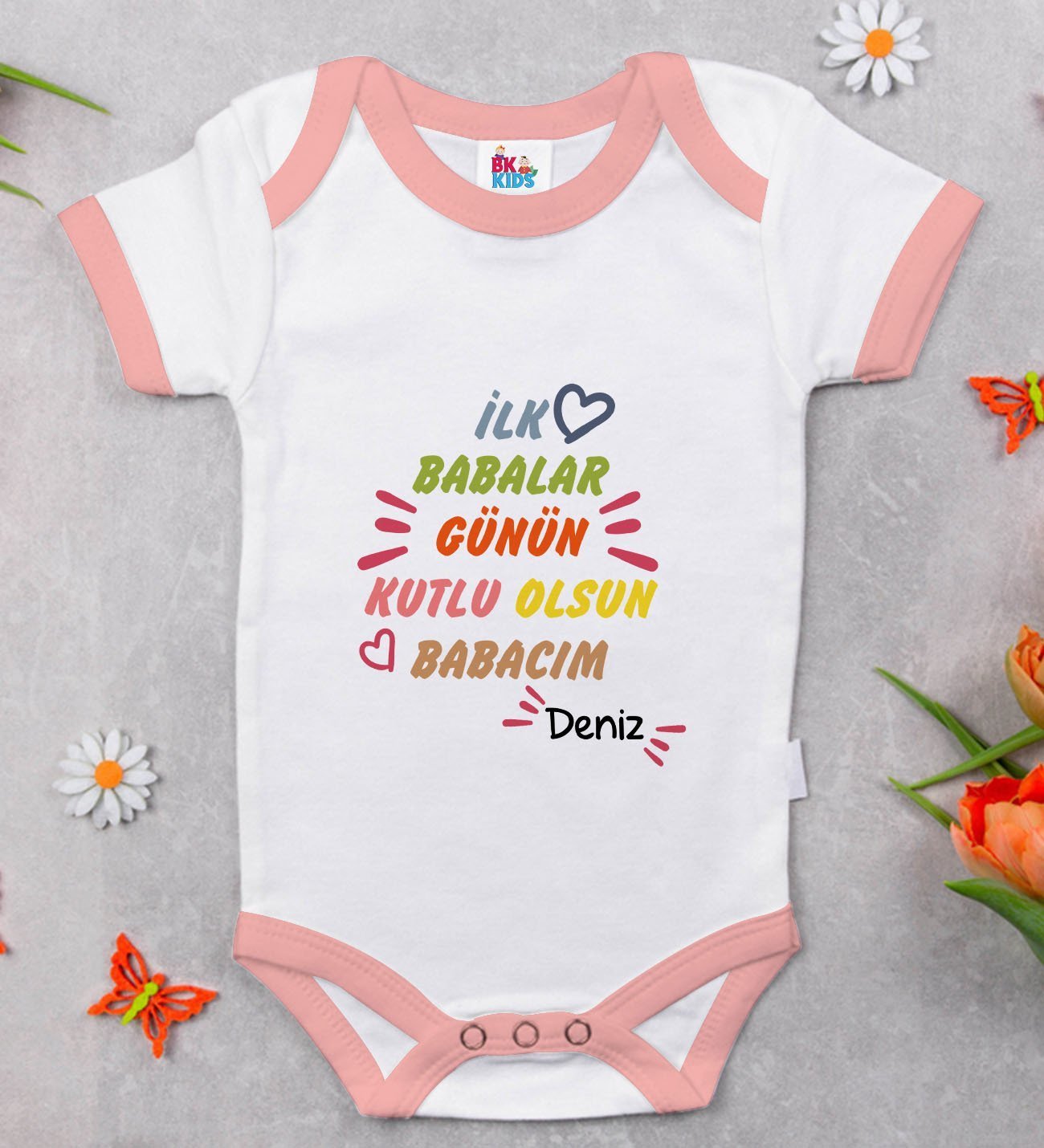 BK Kids Kişiye Özel Pembe Bebek Body Zıbın - Model 11