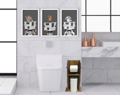 BK Home Doğal Masif Ahşap Tuvalet Kağıtlığı ve Dekoratif 3’lü Ahşap Beyaz Çerçeveli Tablo-4