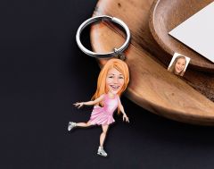BK Gift Kişiye Özel Buz Pateni Karikatürlü Ahşap Anahtarlık-1 Sevgiliye Hediye, Arkadaşa Hediye, Doğum Günü Hediyesi