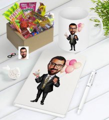 Kişiye Özel Bay Doğum Günü Karikatürlü Nostaljik Lezzetler Defter Kalem Kupa Hediye Seti-3