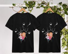 BK Gift Kişiye Özel Sevgililer Karikatürlü İkili Siyah T-shirt Seti, Sevgililer Hediye, Çift Hediyesi, Yıl Dönümü Hediyesi, Kişiye Özel Tişört-17
