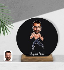 Kişiye Özel Bruce Lee Karikatürlü Yuvarlak Ahşap Biblo-1
