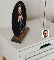 Kişiye Özel Bruce Lee Karikatürlü Yuvarlak Ahşap Biblo-1