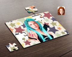 Kişiye Özel Kedili Kız Karikatürlü Ahşap Puzzle-1