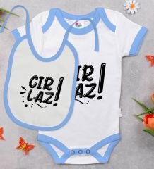 BK Kids Cırlaz Tasarımlı Mavi Bebek Body Zıbın ve Mama Önlüğü Hediye Seti-1