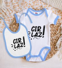 BK Kids Cırlaz Tasarımlı Mavi Bebek Body Zıbın ve Mama Önlüğü Hediye Seti-1