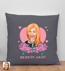 BK Gift Kişiye Özel Karikatürlü Anneler Günü Tasarımlı Antrasit Kırlent Yastık, Anneye Hediye, Ev Dekorasyonu, Anneler Günü Hediyesi-2