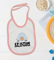 BK Kids Ep İstiim Zıpırlık Tasarımlı Pembe Bebek Mama Önlüğü-1