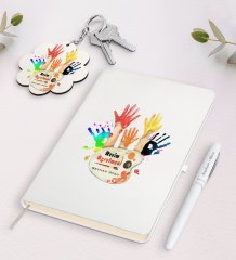 Kişiye Özel Resim Öğretmeni Beyaz Defter Kalem ve Anahtarlık Hediye Seti-3