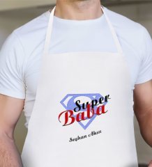 Kişiye Özel Süper Baba Tasarımlı Beyaz Mutfak Önlüğü-5