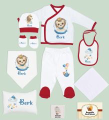 BK Kids Kişiye Özel 10 Parça Kırmızı Hastane Çıkışı Battaniye ve Yastık Hediye Seti, Yeni Doğan Bebek Giyim Hediyesi-8