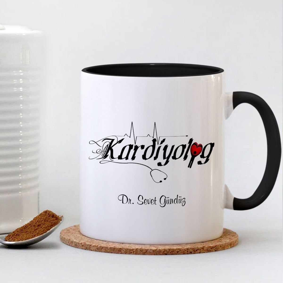 Kişiye Özel Mesleki Kardiyolog Siyah Kupa Bardak