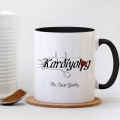 Kişiye Özel Mesleki Kardiyolog Siyah Kupa Bardak