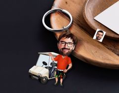 BK Gift Kişiye Özel Golf Oyuncusu Karikatürlü Ahşap Anahtarlık-8 Sevgiliye Hediye, Arkadaşa Hediye, Doğum Günü Hediyesi