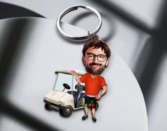 BK Gift Kişiye Özel Golf Oyuncusu Karikatürlü Ahşap Anahtarlık-8 Sevgiliye Hediye, Arkadaşa Hediye, Doğum Günü Hediyesi