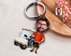 BK Gift Kişiye Özel Golf Oyuncusu Karikatürlü Ahşap Anahtarlık-8 Sevgiliye Hediye, Arkadaşa Hediye, Doğum Günü Hediyesi