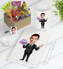 Kişiye Özel Bay Doğum Günü Karikatürlü Nostaljik Lezzetler Defter Kalem Kupa Hediye Seti-2