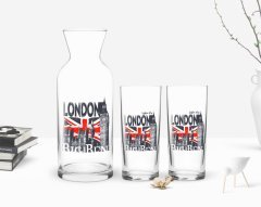 Kişiye Özel Renkli Baskılı London Tasarımlı İkili Rakı Bardağı ve Karaf Hediye Seti-3
