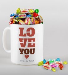 Kişiye Özel Sevgililer Günü Beyaz Kupa ve Haribo Şeker Hediye Seti-116